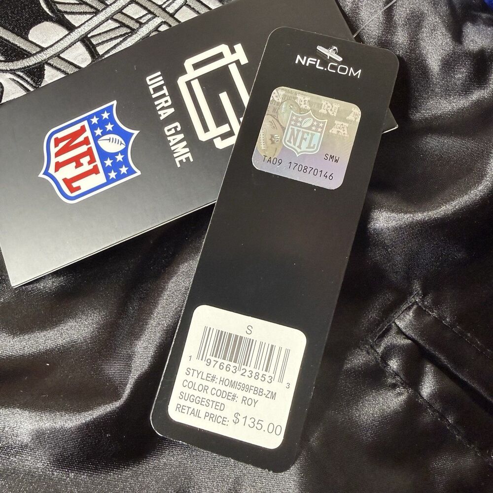 Buffalo Bills Satin Bomber Jacket Mens Small Blue Black Retro Varsity Snap Front - Picture 3 of 10